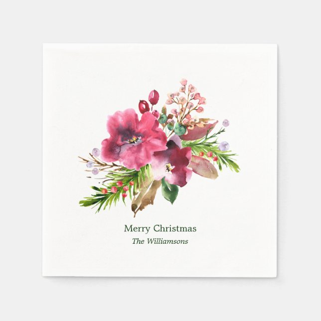 Serviette En Papier Watercolor Floral Minimalist Christmas Holiday (Devant)