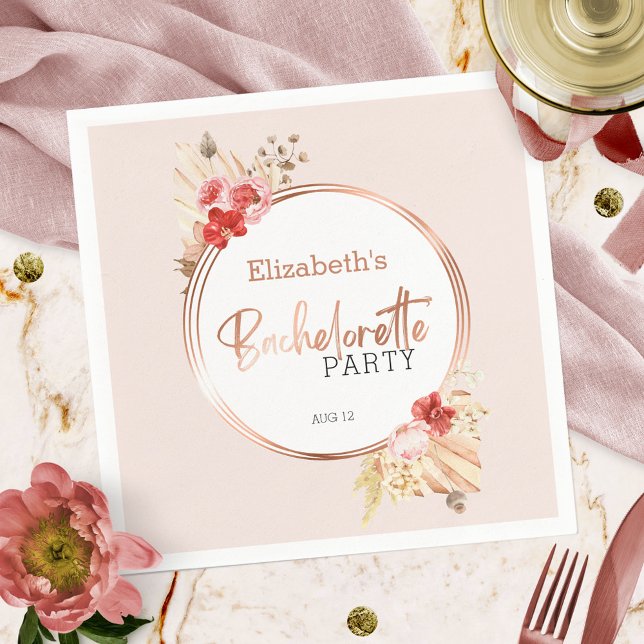 Serviette En Papier Watercolor Floral Rose Bachelorette Party (Créateur téléchargé)