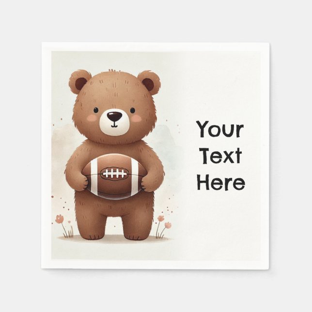 Serviette En Papier Watercolor Football Teddy Bear 1ère fête d'anniver (Devant)