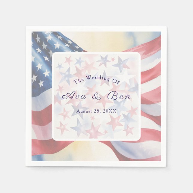 Serviette En Papier Watercolor Fourth Of July Wedding (Devant)