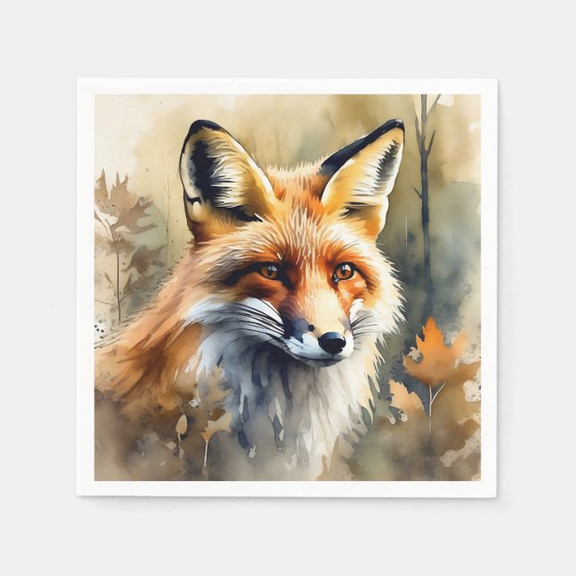 Serviette En Papier Watercolor Fox Portrait (Devant)