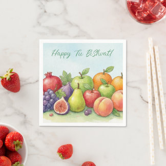 Serviette En Papier Watercolor Fruit Abundance, Tu Bishvat Background
