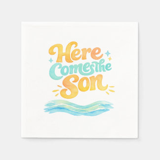 Serviette En Papier Watercolor Here Comes the Son Baby Shower Napkins