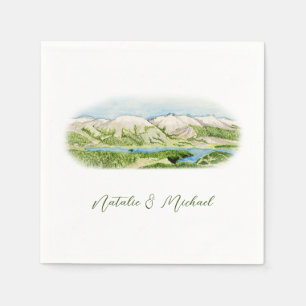 Serviette En Papier Watercolor Mountain Scene Cocktail Napkin