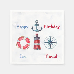 Serviette En Papier Watercolor Nautical Boy Fête d'anniversaire