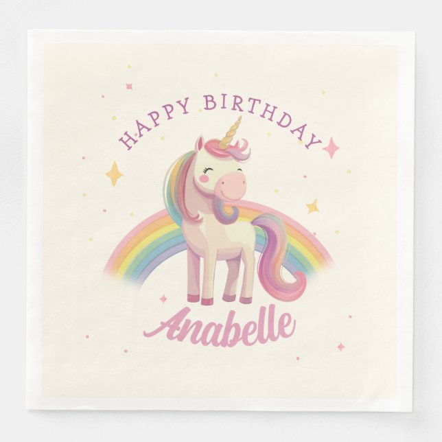 Serviette En Papier Watercolor Rainbow Unicorn fête d'anniversaire (Devant)
