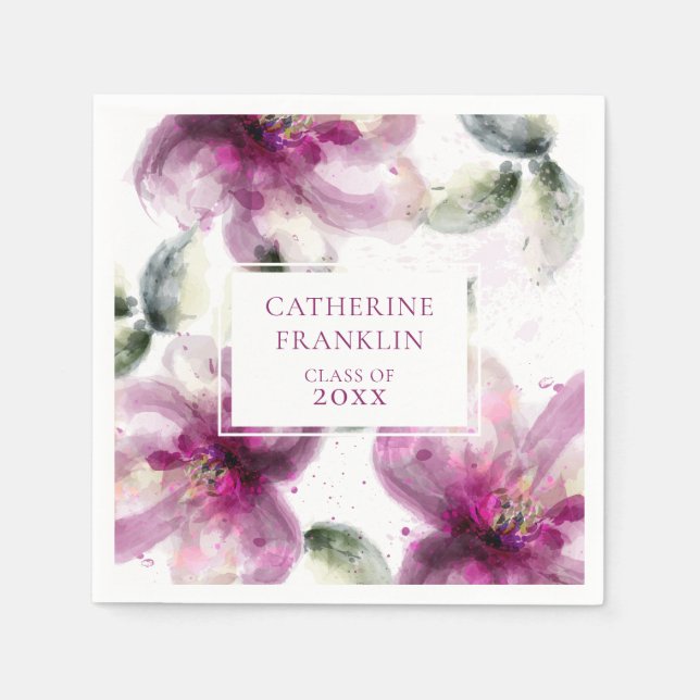 Serviette En Papier Watercolor Rose Lily Floral Parti de graduation (Devant)