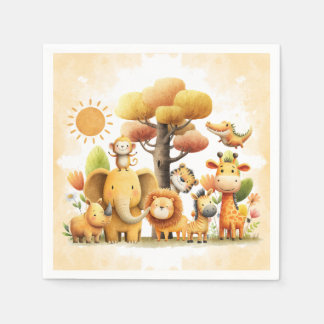 Serviette En Papier Watercolor Safari Animals WILD ONE Birthday Party 