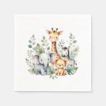 Watercolor Safari Baby Shower Napkins
