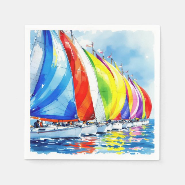 Serviette En Papier Watercolor Sailboat Regatta (Devant)