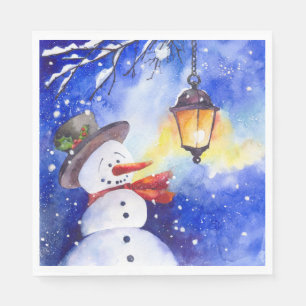 Serviette En Papier Watercolor snowman Merry Christmas