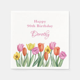 Serviette En Papier Watercolor Tulips 90th Birthday Party