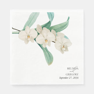 Serviette En Papier Watercolor White Orchids Floral Wedding