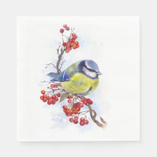 Serviette En Papier Watercolor winter titmouse bird illustration branc