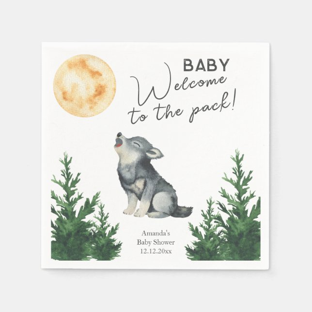 Serviette En Papier Watercolor Wolf Baby Shower  (Devant)