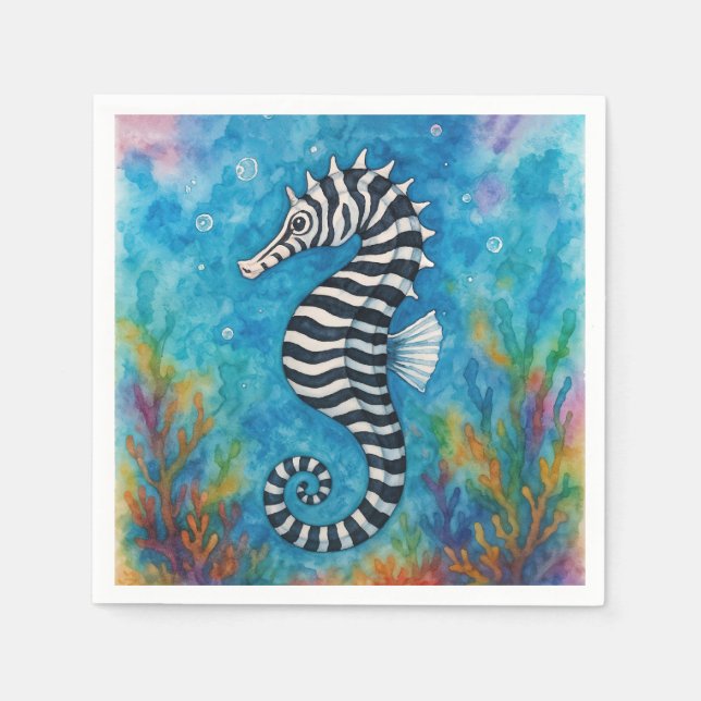 Serviette En Papier Watercolor Zebra Seahorse (Devant)