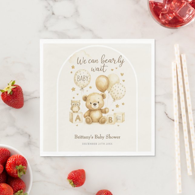 Serviette En Papier We Can Bearly Wait Baby Shower Invitation (En situation)