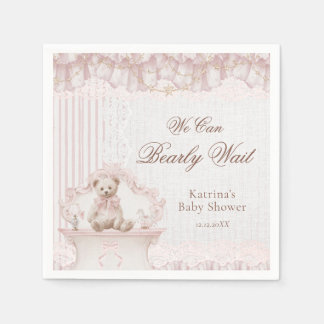 Serviette En Papier We Can Bearly Wait Pink Nursery Girl Baby Shower