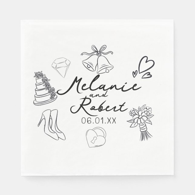 Serviette En Papier Wedding Doodle Save the Dates Wedding Anniversary  (Devant)