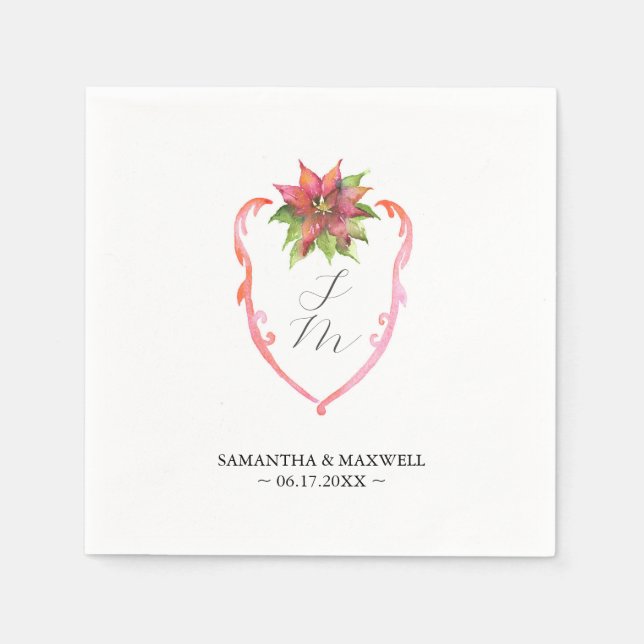 Serviette En Papier Wedding Monogram Napkins Poinsettia (Devant)