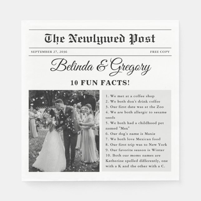 Serviette En Papier Wedding Newspaper Fun Black White Photo Fun Facts (Devant)