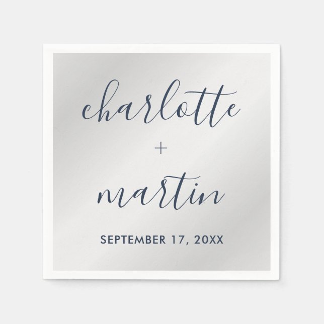 Serviette En Papier Wedding shower Fiançailles moderne Marine et Argen (Devant)