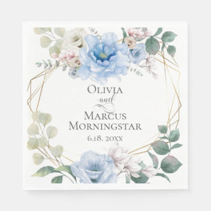 Serviette En Papier Wedding shower Fleurs de pivoine bleu poudre