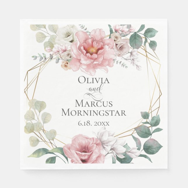 Serviette En Papier Wedding shower | Fleurs de pivoine rose en fleur d (Devant)