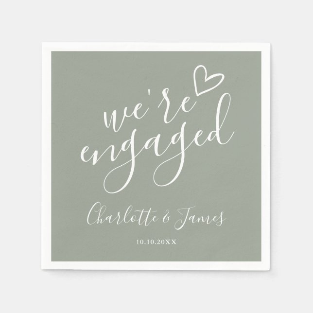 Serviette En Papier We're Engaged Engagement Party Sage Green (Devant)