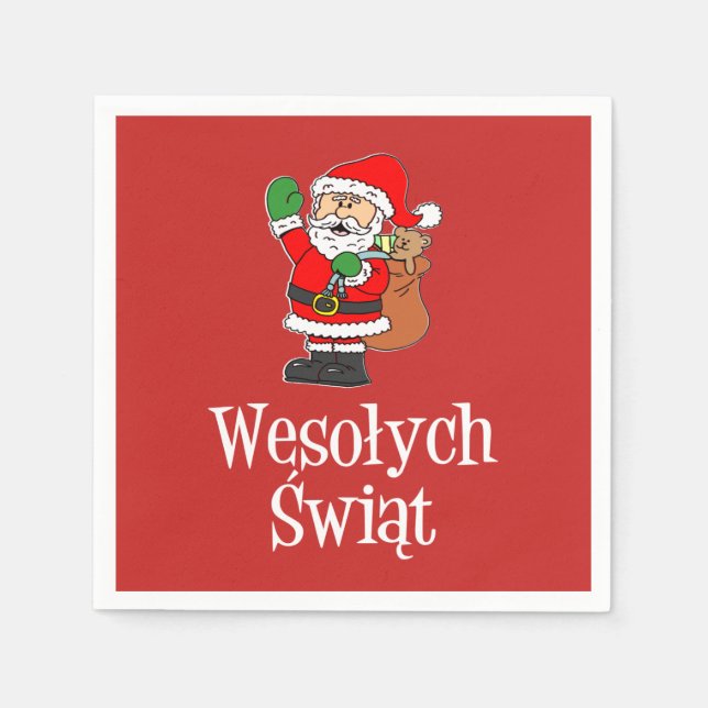 Serviette En Papier Wesolych Swiat polonais Joyeux Noël Père Noël (Devant)