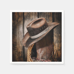 Serviette En Papier western country brun grange bois cowboy bottes