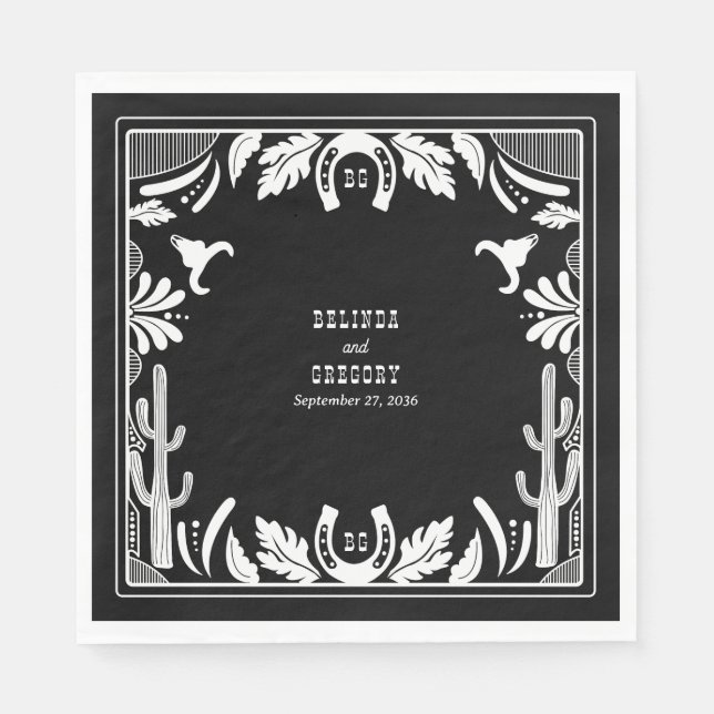 Serviette En Papier Western Country Cowboy Rustique Mariage (Devant)