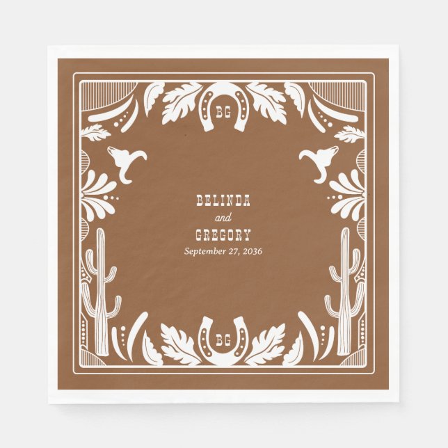 Serviette En Papier Western Country Cowboy Rustique Mariage (Devant)