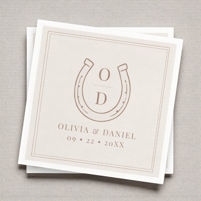 Serviette En Papier Western Country Horseshoe Brown Monogram Wedding (Créateur téléchargé)