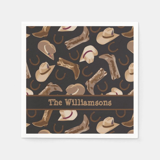 Serviette En Papier Western Cowboy Boots Casquettes Brown Black Name C (Devant)