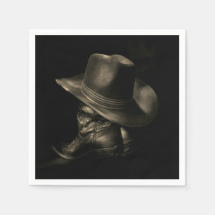 Serviette En Papier Western Cowboy Casquette & Bottes Papier Vintage N