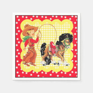 Serviette En Papier Western Cowboy Enfant Avec Cheval Et Rope Party