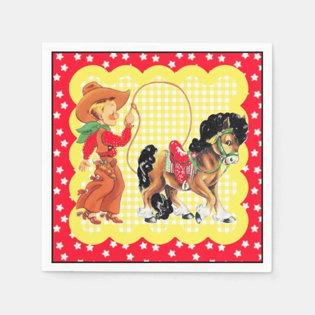 Serviette En Papier Western Cowboy Enfant Avec Cheval Et Rope Party (Devant)