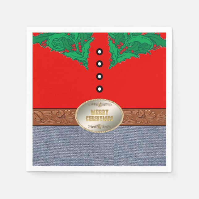Serviette En Papier Western Cowboy Père Noël Belt Buckle Red Shirt Jea (Devant)