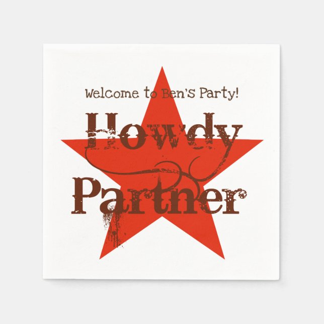 Serviette En Papier Western Cowboy Red Star Anniversaire (Devant)