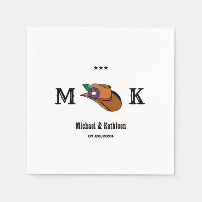 Serviette En Papier Western Floral Cowboy Casquette Rustique Mariage c (Devant)