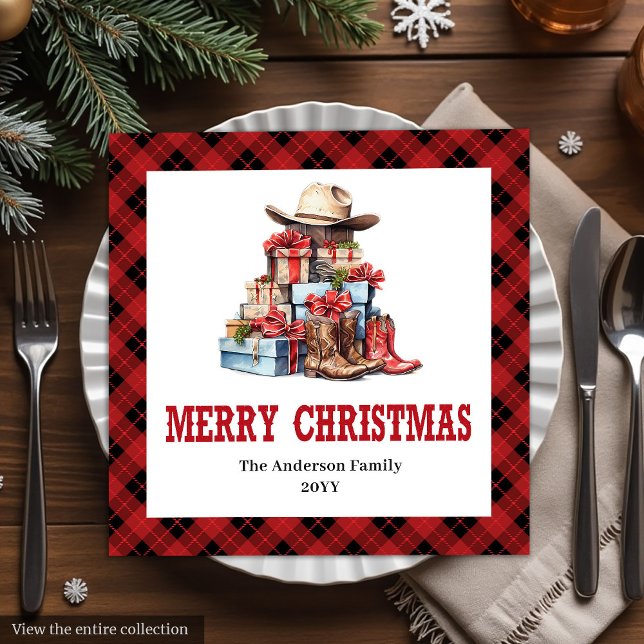 Serviette En Papier Western holiday napkins with buffalo plaid accent (Western holiday napkins with buffalo plaid accent

)