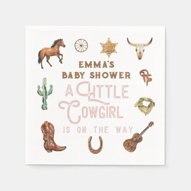Serviette En Papier Western Little Cowgirl Baby shower (Devant)