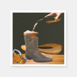Serviette En Papier Western Party Cowboy Bottes Casquette Et Serviette