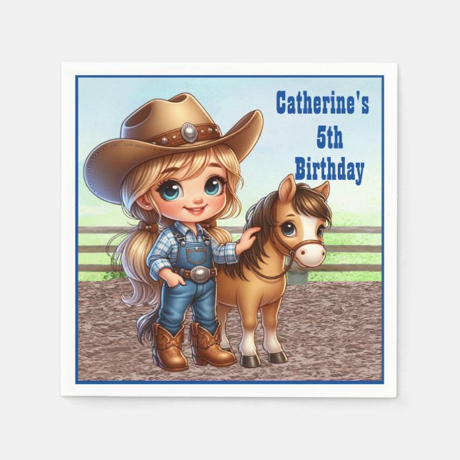 Serviette En Papier Western Party Little Cowgirl Avec Cheval Personnal (Devant)