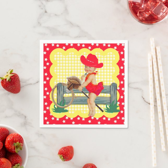 Serviette En Papier Western Party Little Cowgirl Sur Bâton Cheval Napk (En situation)