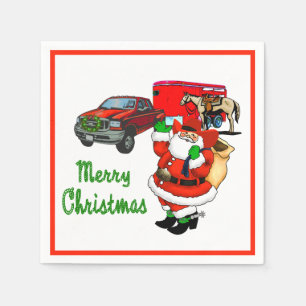 Serviette En Papier Western Rodeo Cowboy Truck Trailer Père Noël Noël