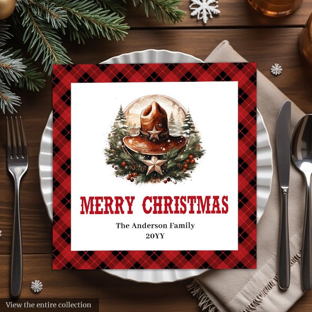 Serviette En Papier Western sheriff's badge red black Christmas napkin (Western sheriff's badge red black Christmas napkin)