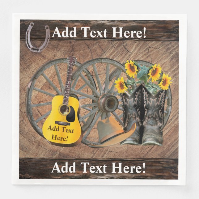 Serviette En Papier Western Wagon Wheel Guitar Cowboy bottes tournesol (Devant)