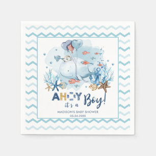 Serviette En Papier Whale Nautical Ahoy C'est un garçon Baby shower bl